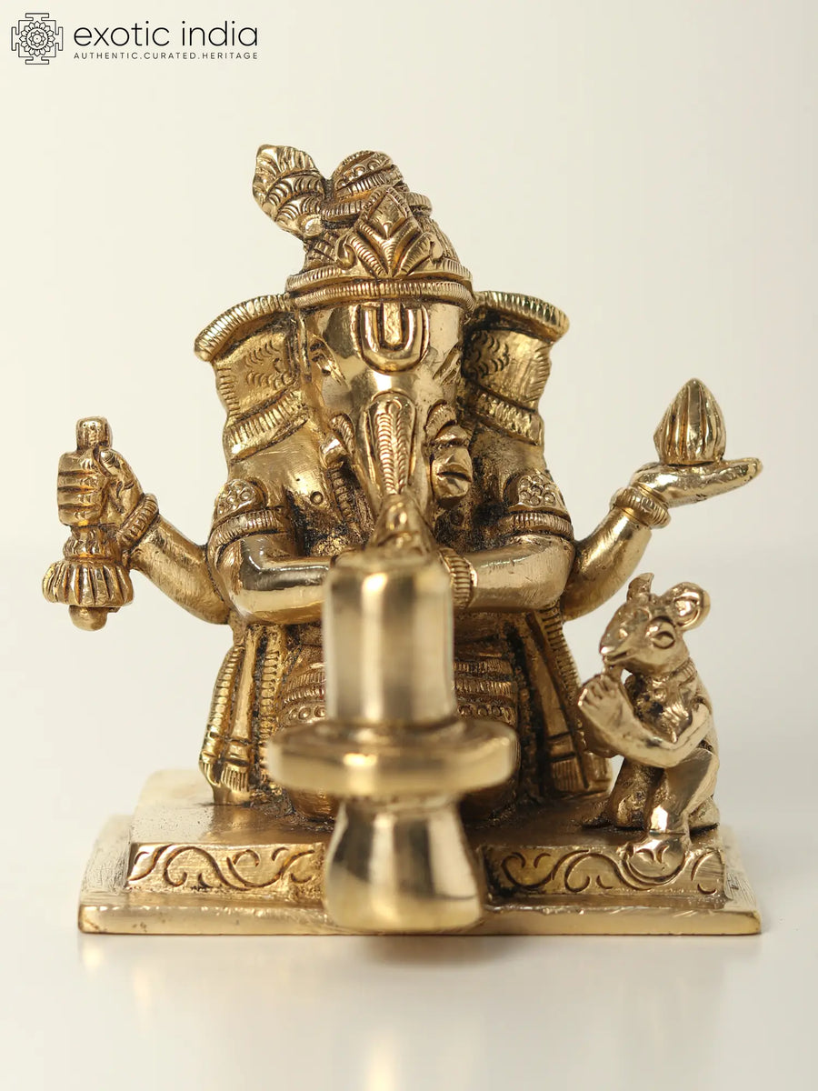 3" Lord Ganesha Brass Statue with Shivalinga for Pooja