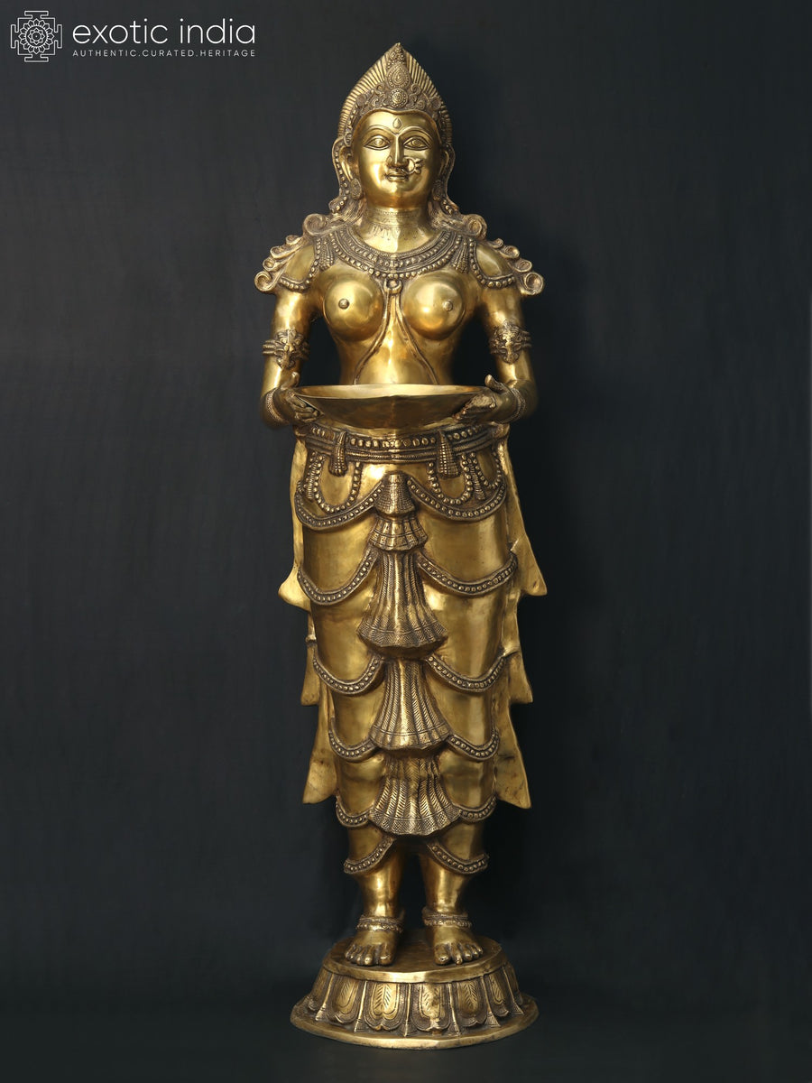 73" Large Standing Lakshmi Brass Statue for Pooja