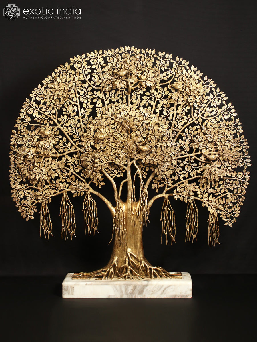 58" Super Large Brass Tree of Life Statue with Marble Base