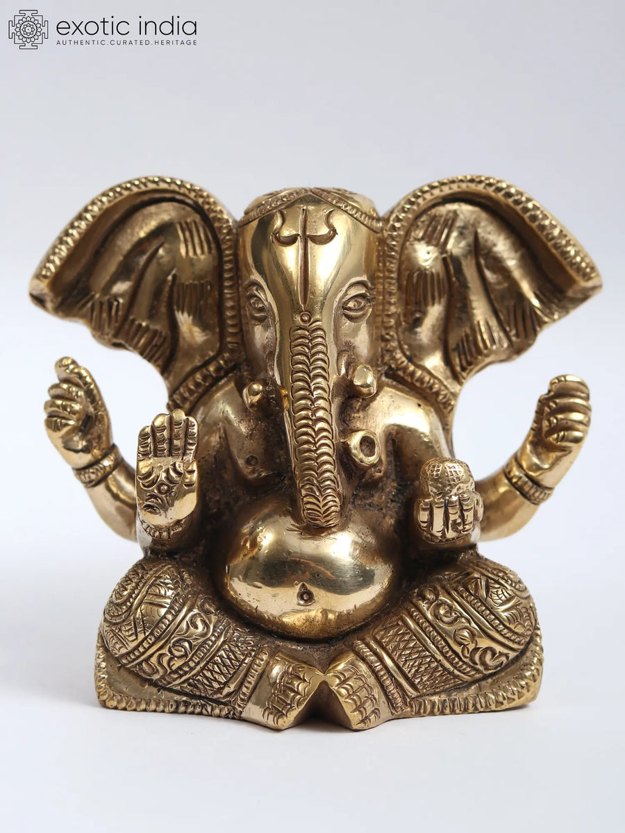3" Lord Ganesha with Large Ears Brass Statue Handmade