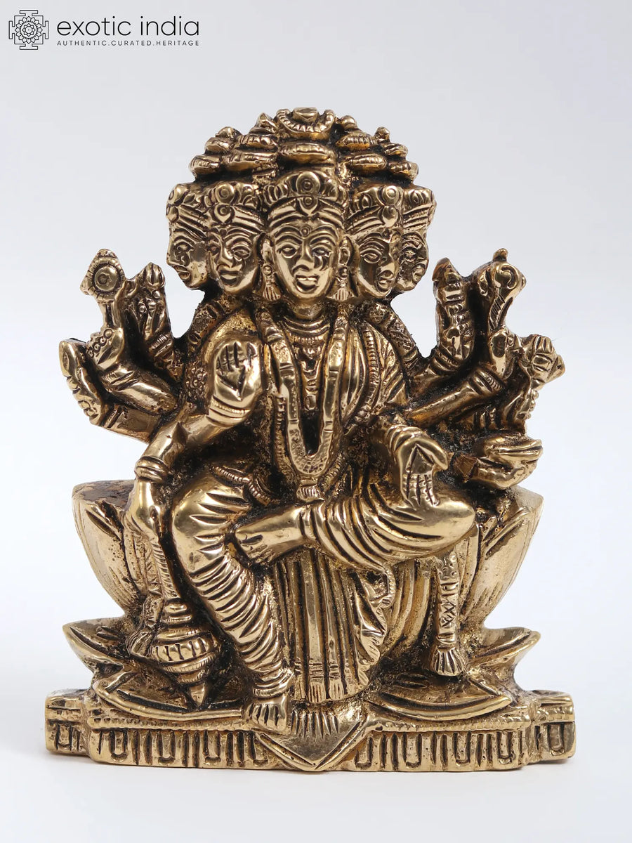 3" Goddess Gayatri Seated on Lotus Brass Statue