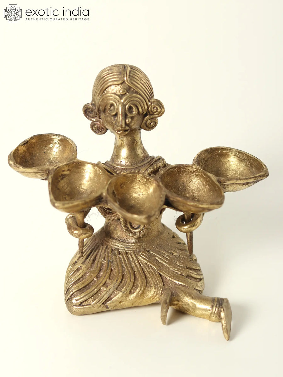 3" Small Brass Tribal Dhokra Diya Lamp for Pooja