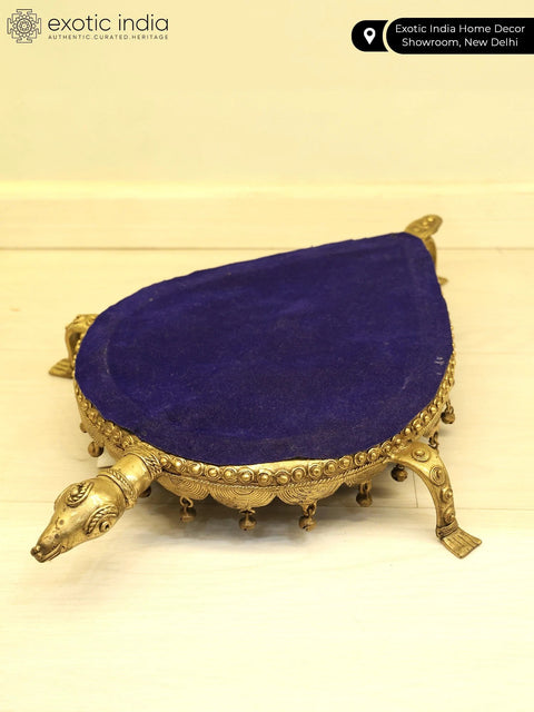 15" Tortoise Design Brass Pedestal for Placing Conch | Dhokra Art