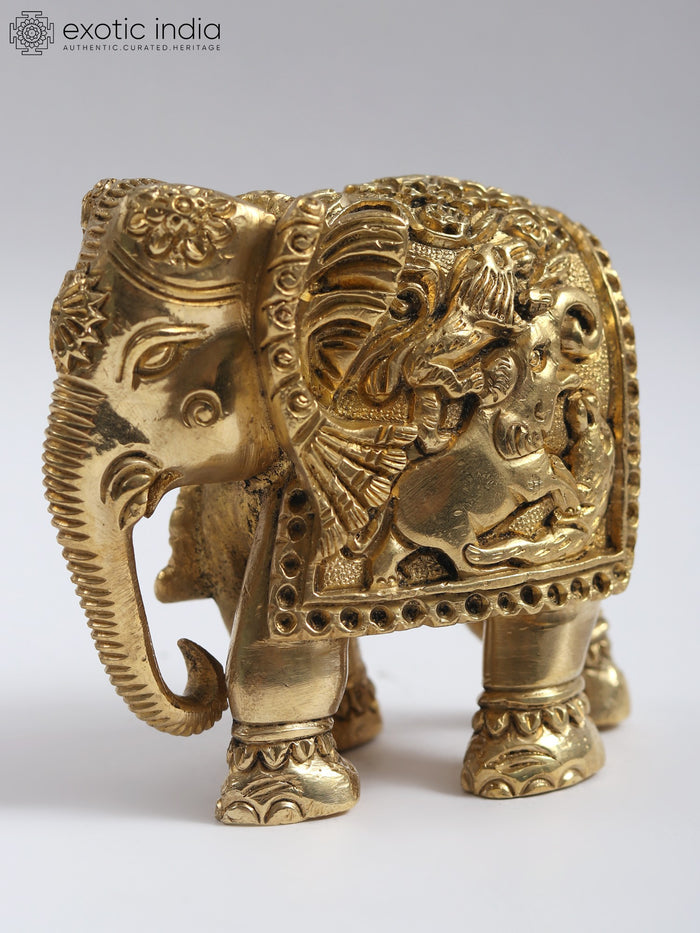 3" Small Brass Elephant Statue for Home Decor