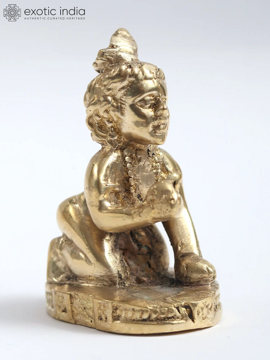 2" Small Laddoo Gopal Handmade Brass Idol