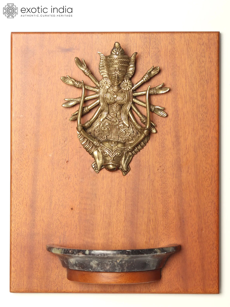 Tribal Goddess Durga Brass Candle Holder Wall Hanging