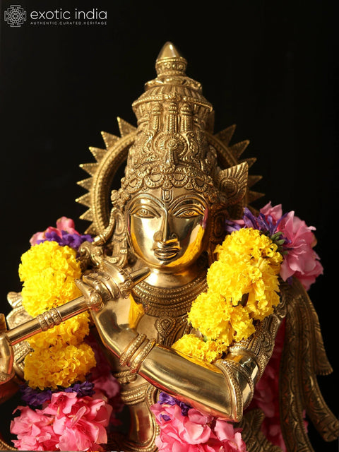 26" Lord Krishna Idol Playing Flute | Brass Statue