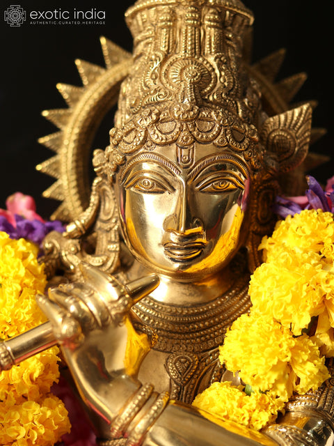 26" Lord Krishna Idol Playing Flute | Brass Statue