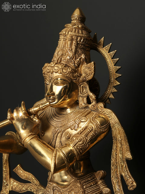 26" Lord Krishna Idol Playing Flute | Brass Statue