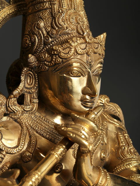 26" Lord Krishna Idol Playing Flute | Brass Statue