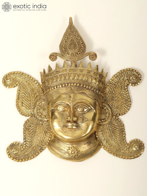 8" Tribal Goddess Durga Brass Wall Hanging Mask