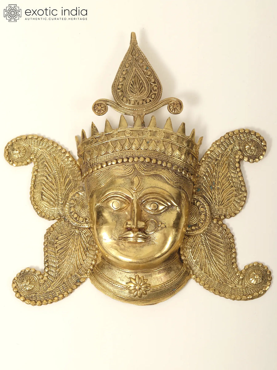 8" Tribal Goddess Durga Brass Wall Hanging Mask