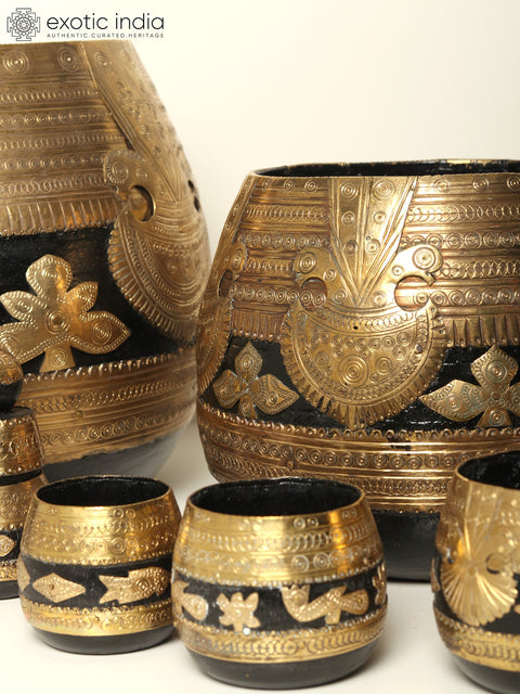 33" Sherpai Suri Bowls (Set of Nine Bowls) | Wood and Brass