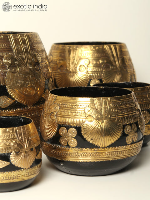 33" Sherpai Suri Bowls (Set of Nine Bowls) | Wood and Brass