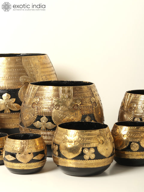 33" Sherpai Suri Bowls (Set of Nine Bowls) | Wood and Brass