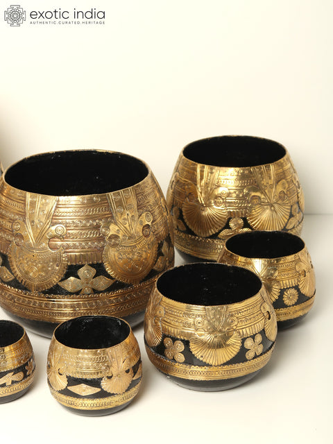 33" Sherpai Suri Bowls (Set of Nine Bowls) | Wood and Brass