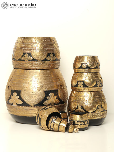 33" Sherpai Suri Bowls (Set of Nine Bowls) | Wood and Brass