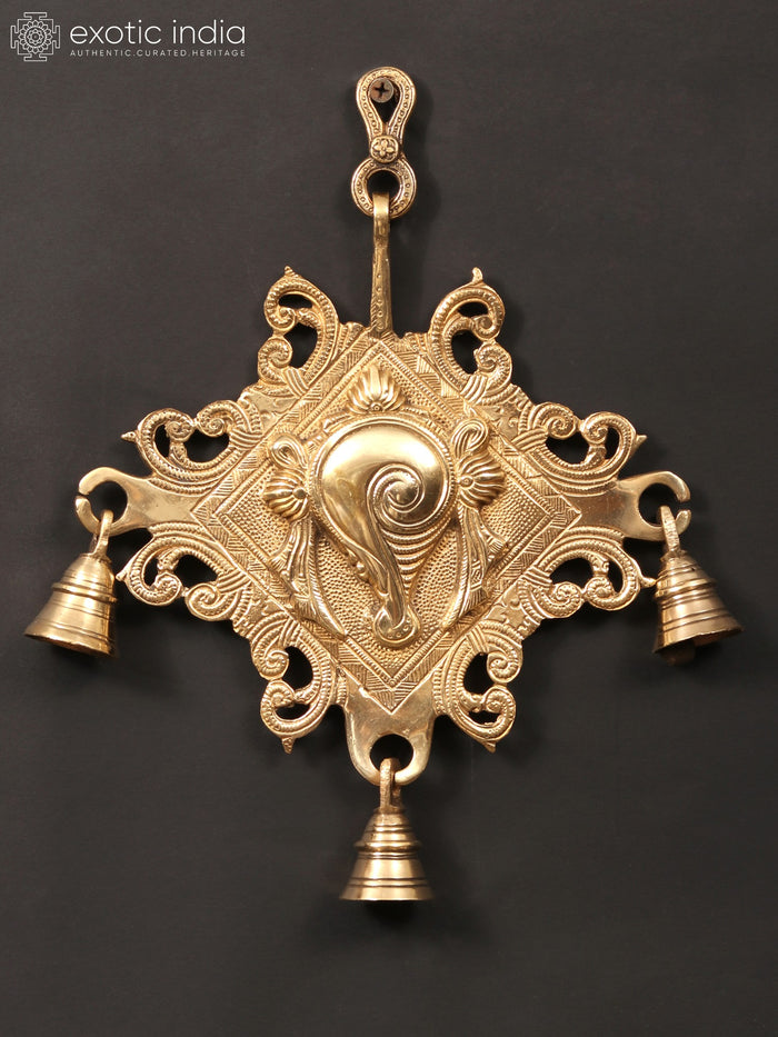10" Brass Conch Bell Wall Hanging for Pooja