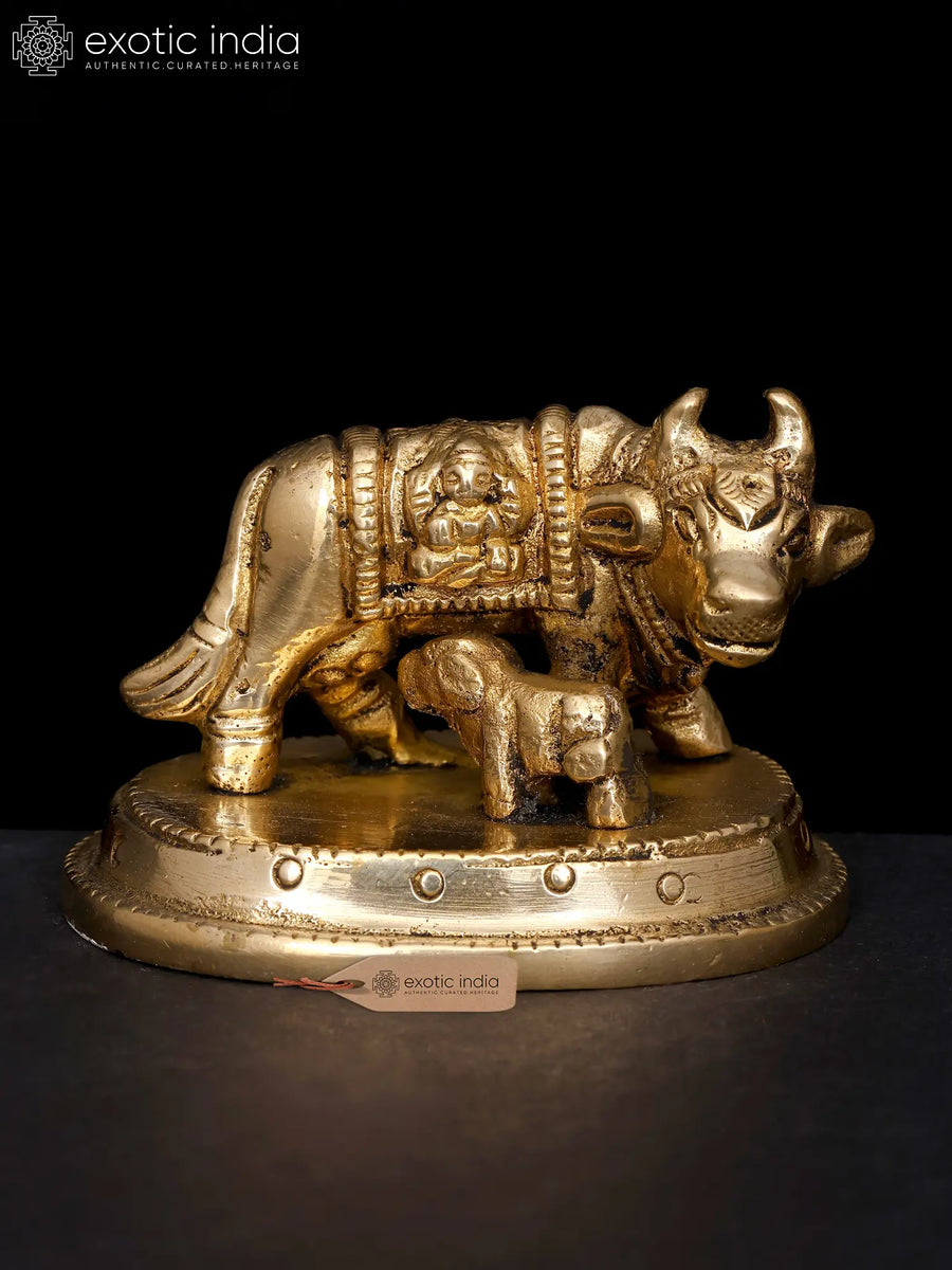2" Kamadhenu Cow with Calf Brass Idol for Pooja