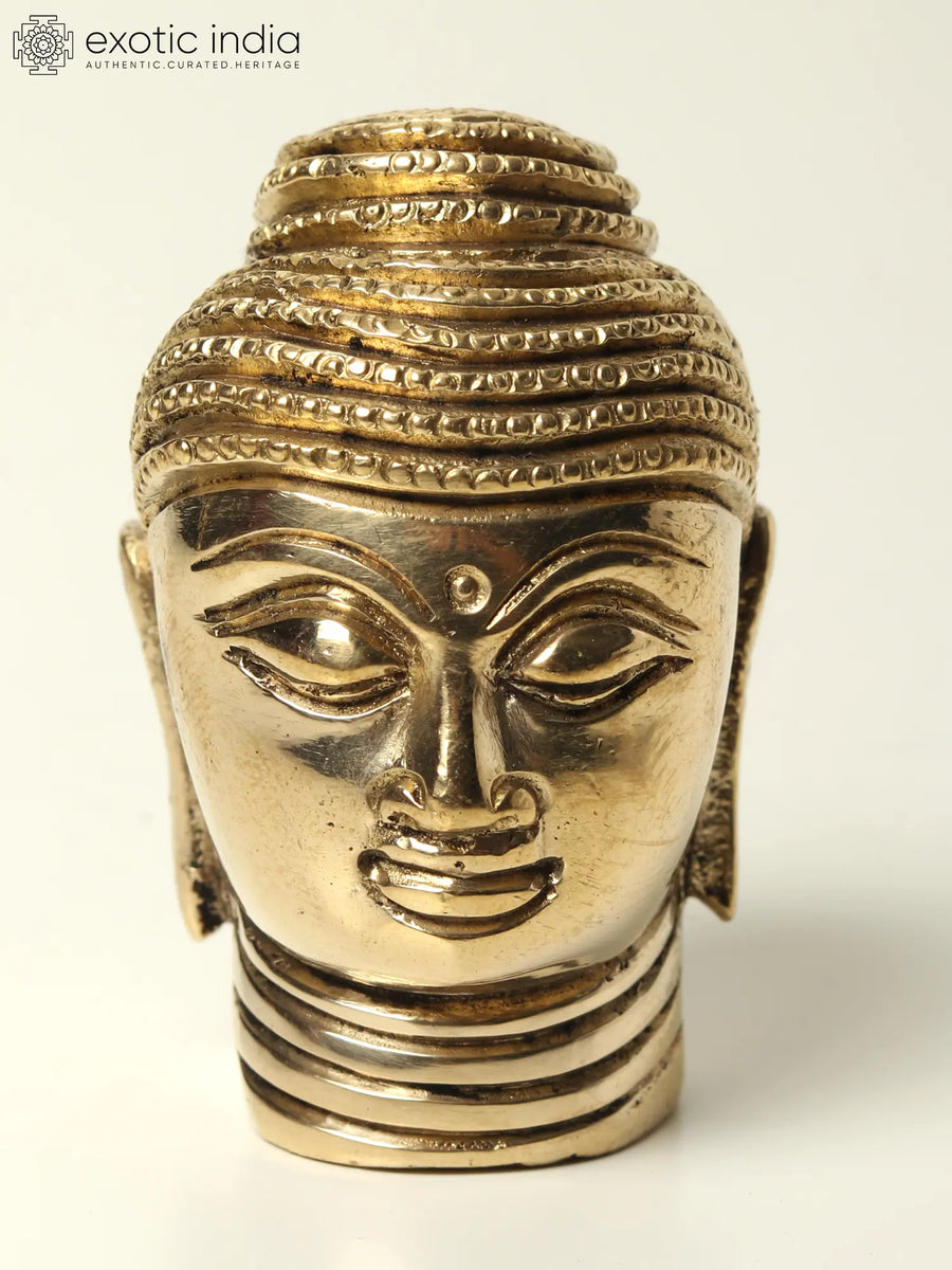 2" Small Brass Buddha Head Statue for Home Decor