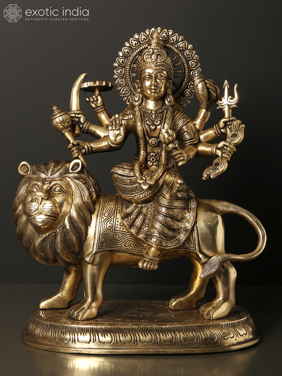 14" Durga Maa Brass Statue for Home Pooja & Protection