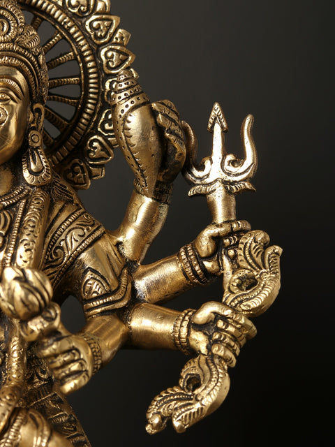 14" Durga Maa Brass Statue - Goddess of Strength and Protection