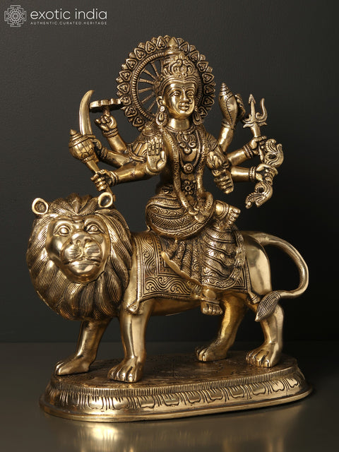 14" Durga Maa Brass Statue - Goddess of Strength and Protection