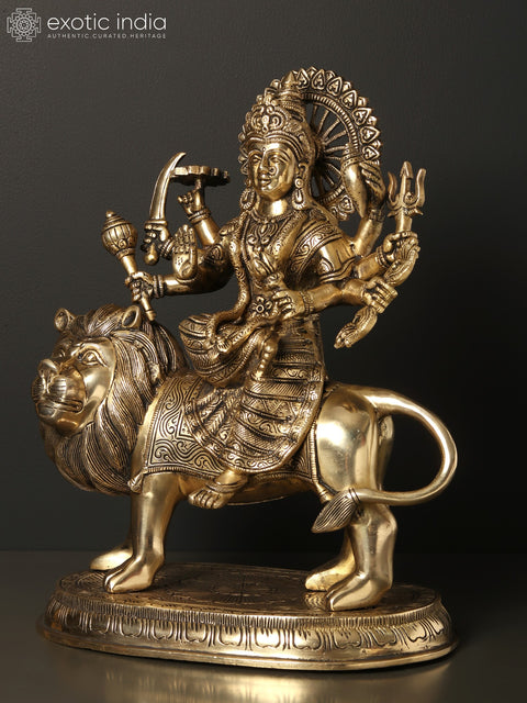 14" Durga Maa Brass Statue - Goddess of Strength and Protection