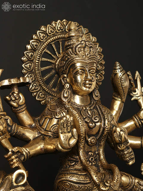 14" Durga Maa Brass Statue - Goddess of Strength and Protection