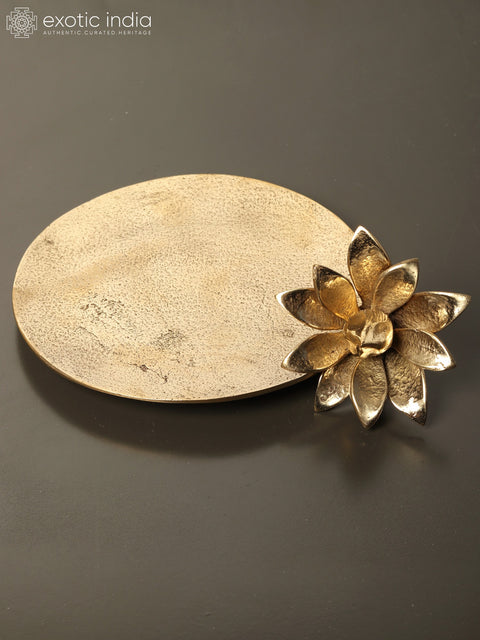 8" Flower Design Serving Platter in Brass