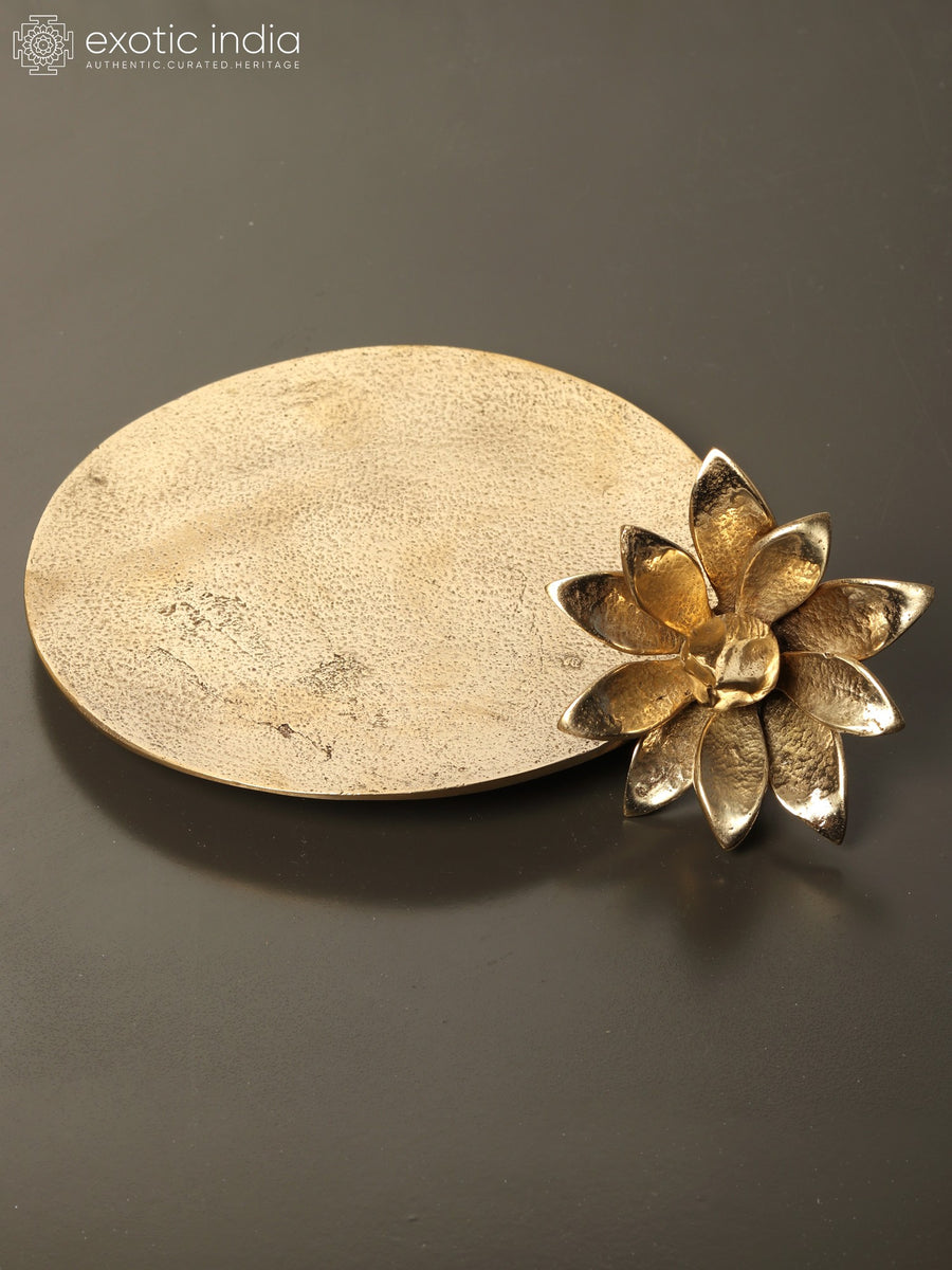 8" Brass Flower Design Serving Platter for Home Decor