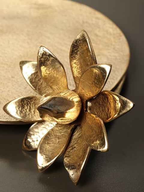 8" Flower Design Serving Platter in Brass