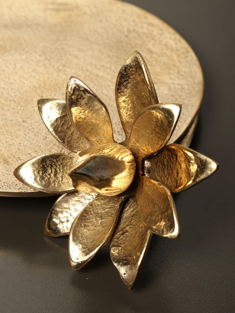 8" Flower Design Serving Platter in Brass