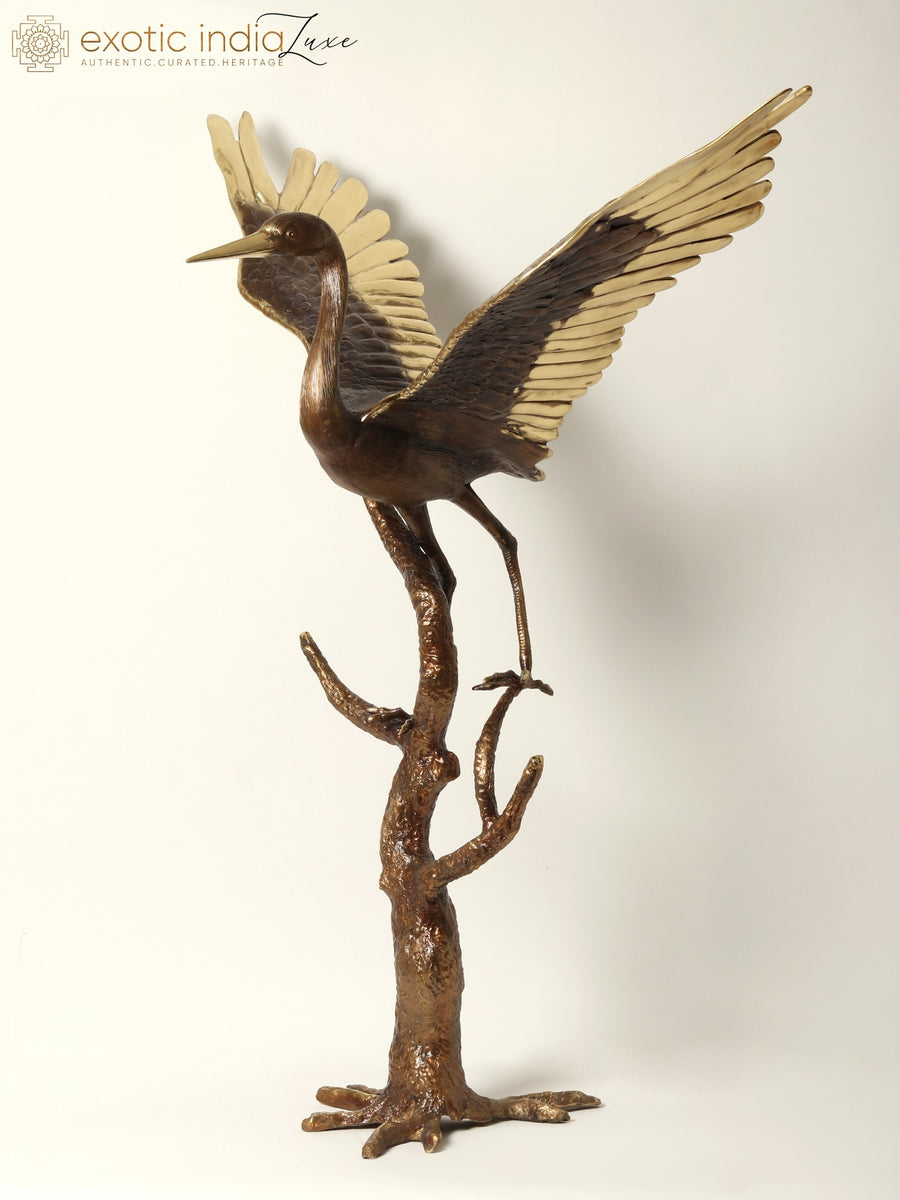 46" Large Brass Heron Sculpture for Home Decor