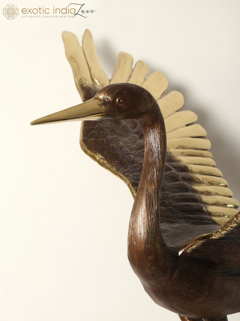 46" Large Brass Heron Sculpture | Home Decor