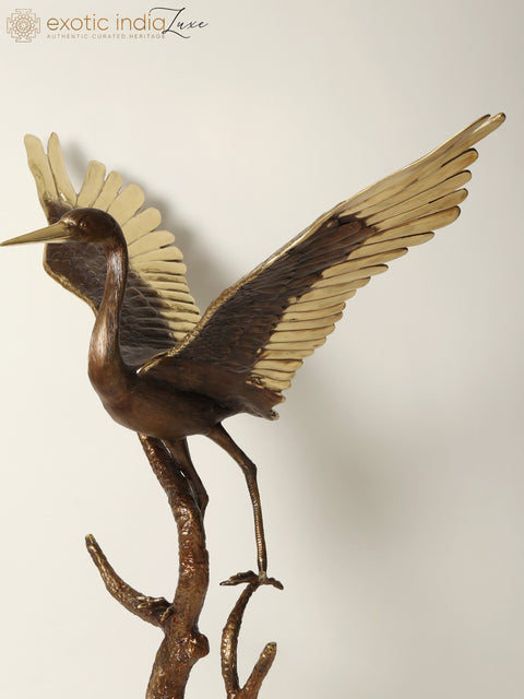 46" Large Brass Heron Sculpture | Home Decor