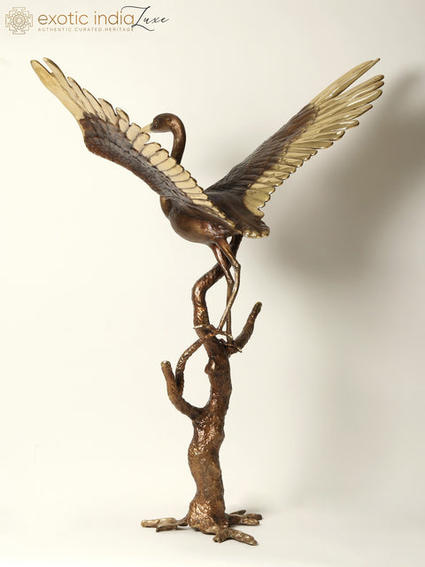 46" Large Brass Heron Sculpture | Home Decor
