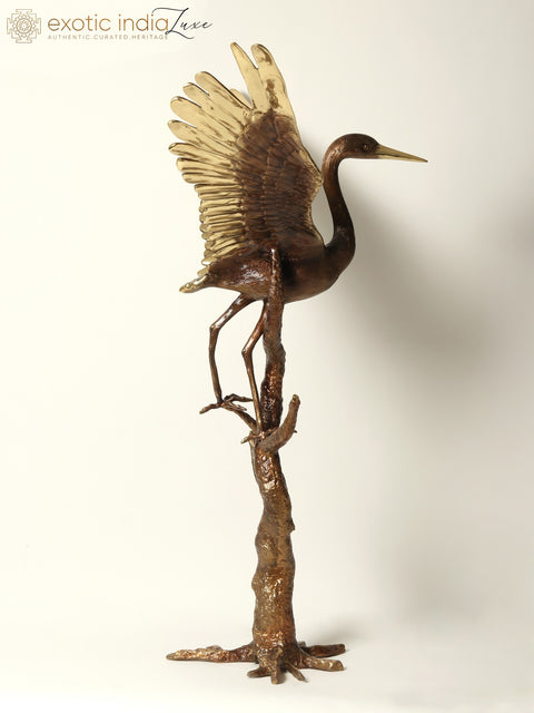 46" Large Brass Heron Sculpture | Home Decor