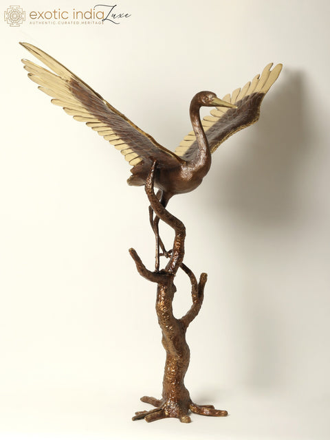 46" Large Brass Heron Sculpture | Home Decor