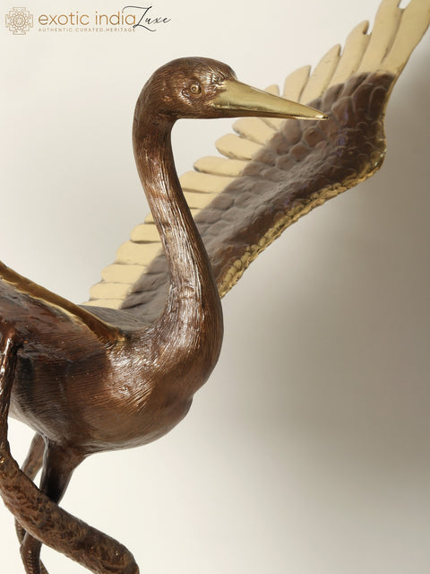 46" Large Brass Heron Sculpture | Home Decor