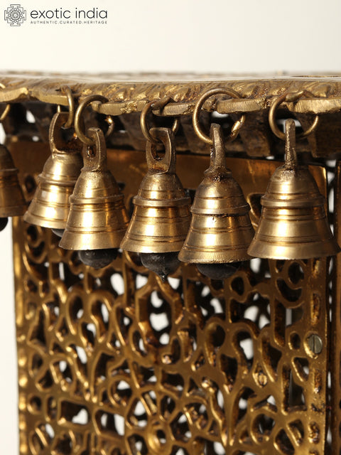 32" Large Square Shape Brass Pedestal with Dangling Bells