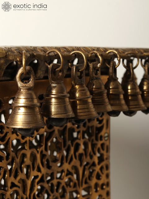 32" Large Square Shape Brass Pedestal with Dangling Bells