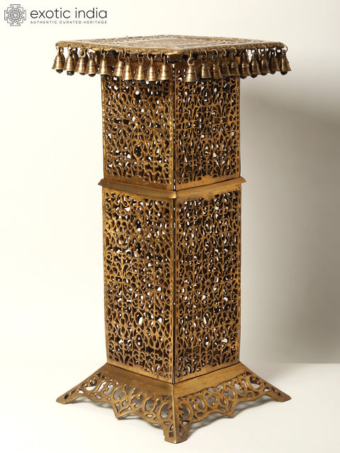 32" Large Square Shape Brass Pedestal with Dangling Bells