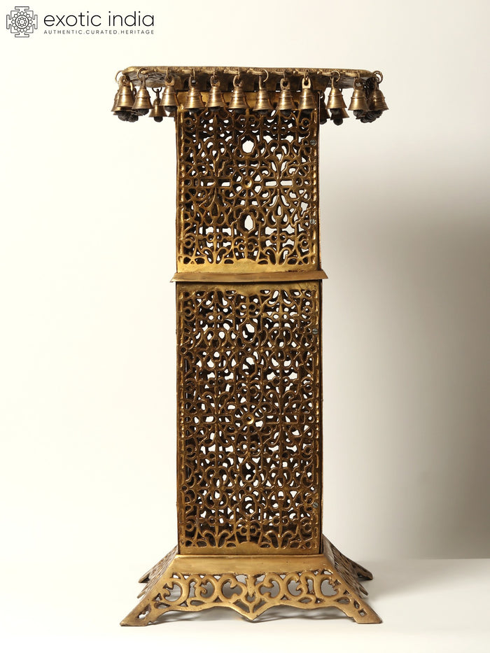 32" Large Square Shape Brass Pedestal with Dangling Bells