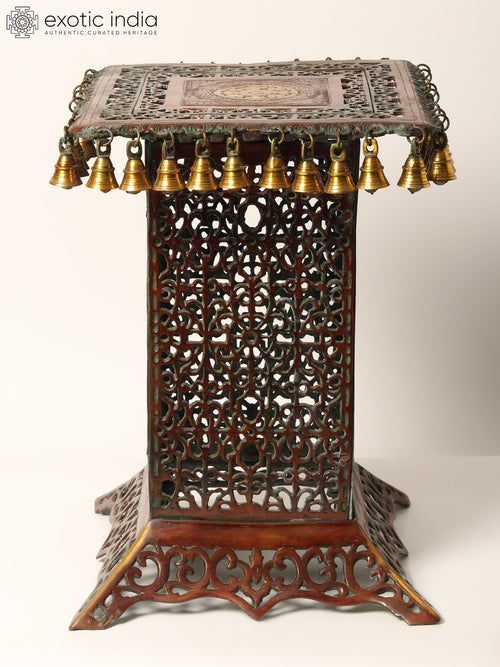 21" Jali Design Brass Pedestal with Bells for Home Decor