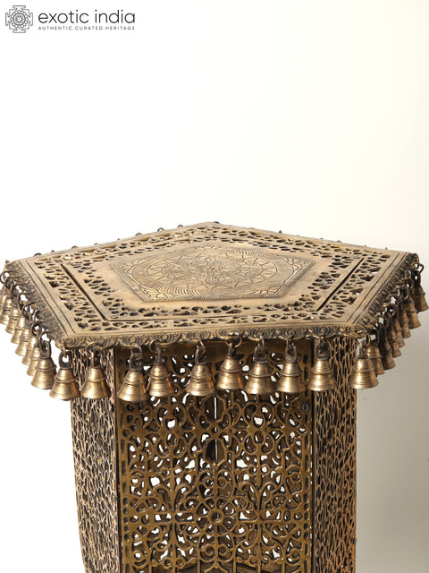 22" Pentagon Shape Designer Brass Pedestal with Dangling Bells
