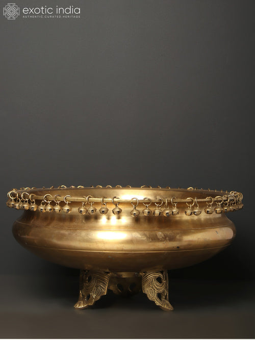 18" Traditional Brass Urli with Ghungroo Home Decor