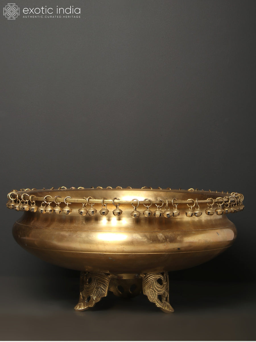 18" Traditional Brass Urli with Ghungroo Home Decor
