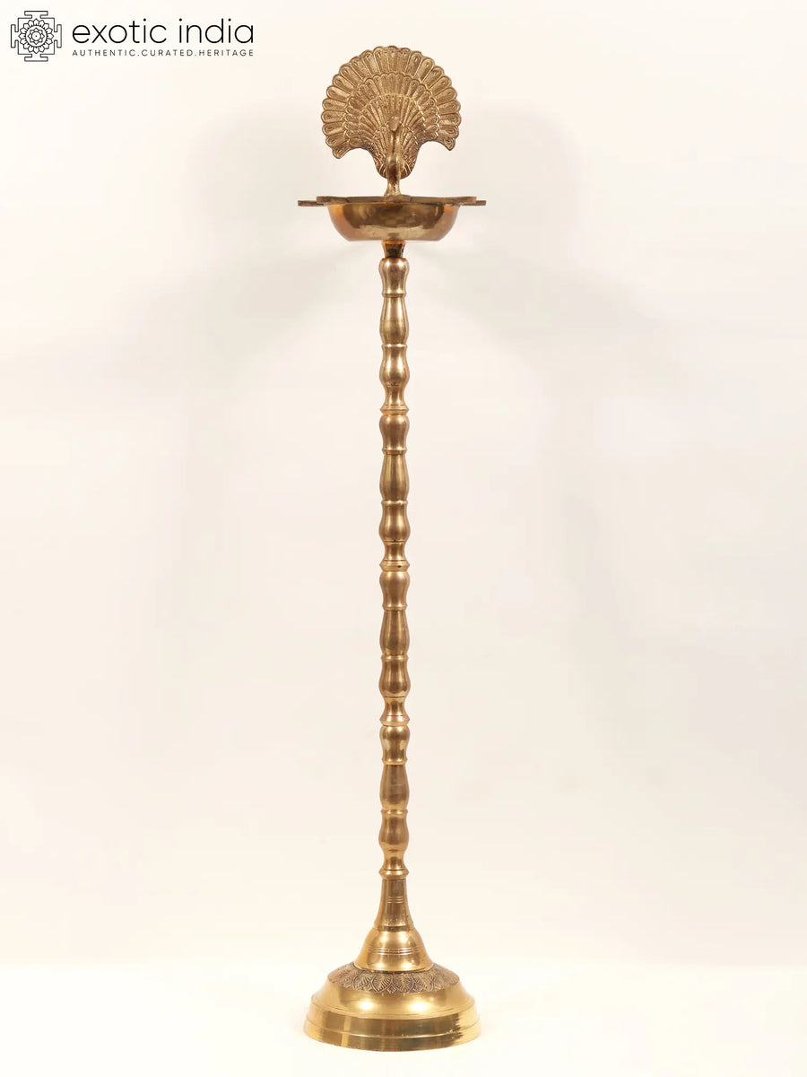 Large Brass Peacock Oil Lamp Handmade Statue