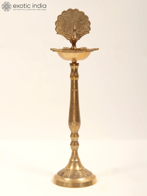 7 Wicks Peacock Design Brass Lamp for Home Decor